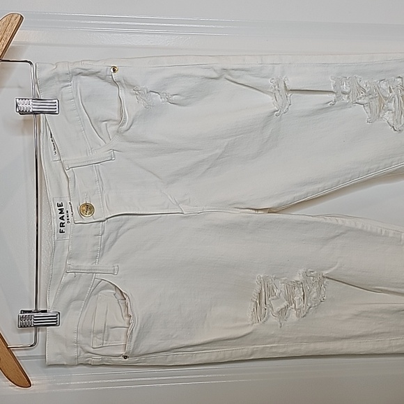 Frame White Destroyed Le Skinny de Jeanne Jeans - Size 30 - Picture 4 of 11
